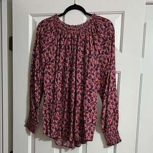 Beachlunchlounge Colorful Long Sleeve Flowy Round Neck Blouse Size Medium